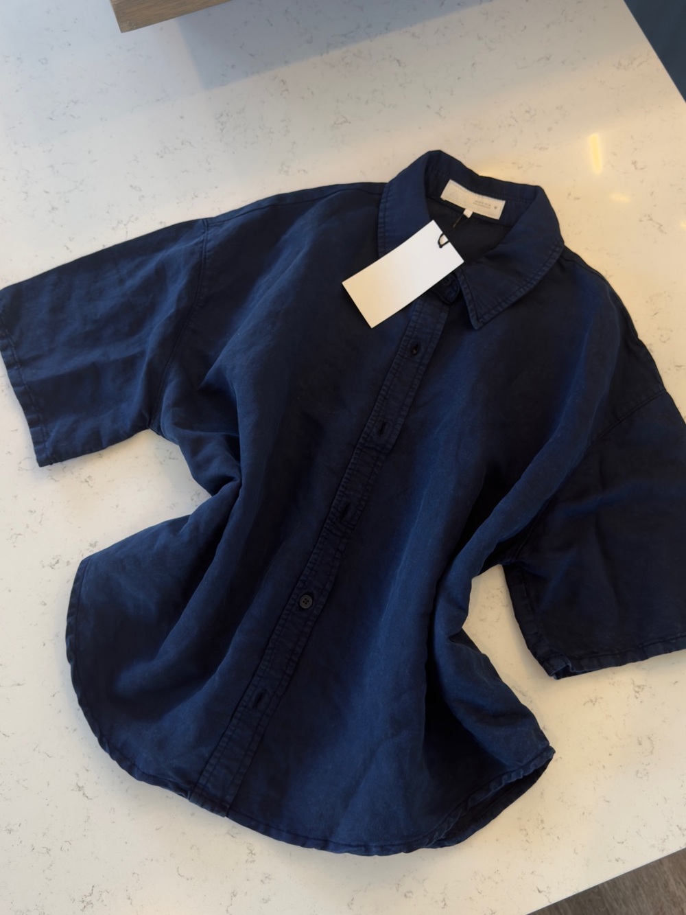 Zara Navy Blue Short Sleeve Button-Up Shirt